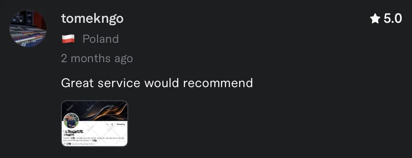 Client review from tomekngo