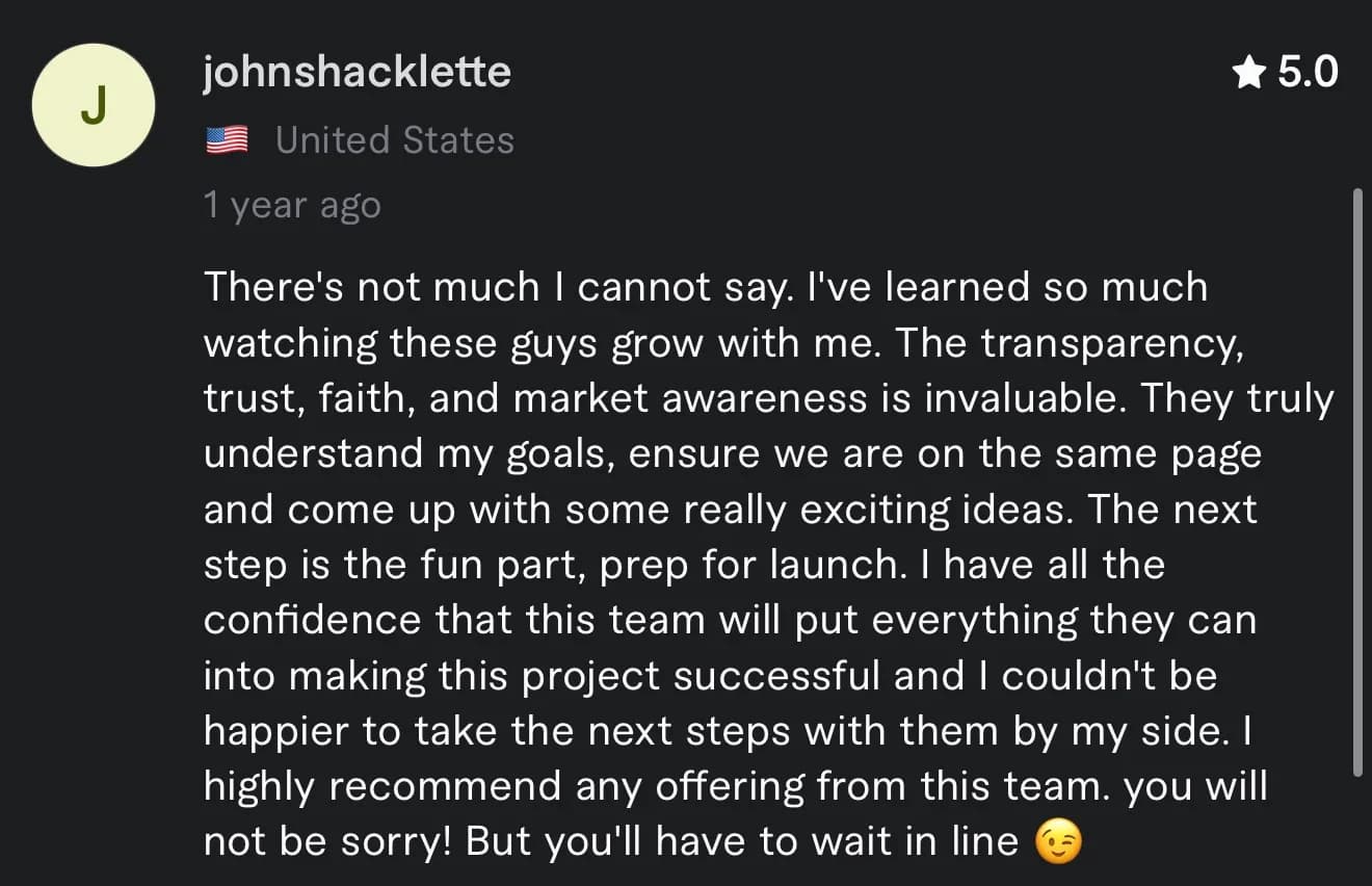 Client review from johnshacklette