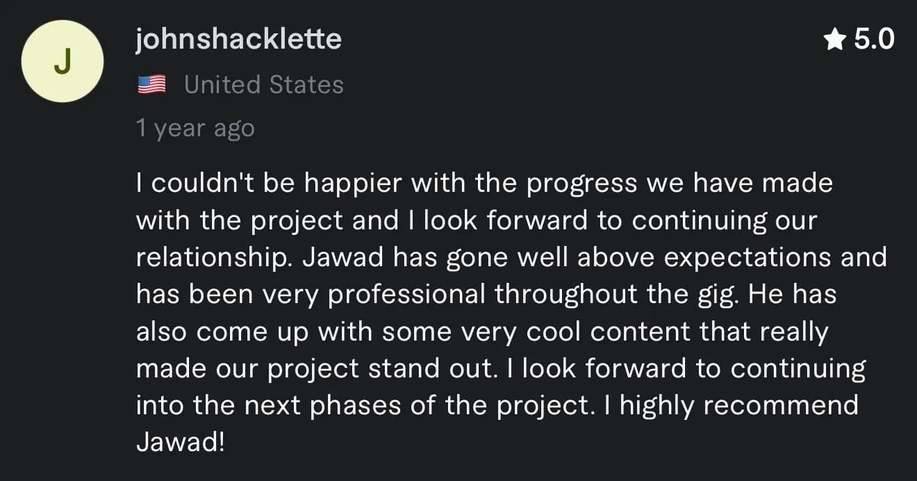 Client review from johnshacklette