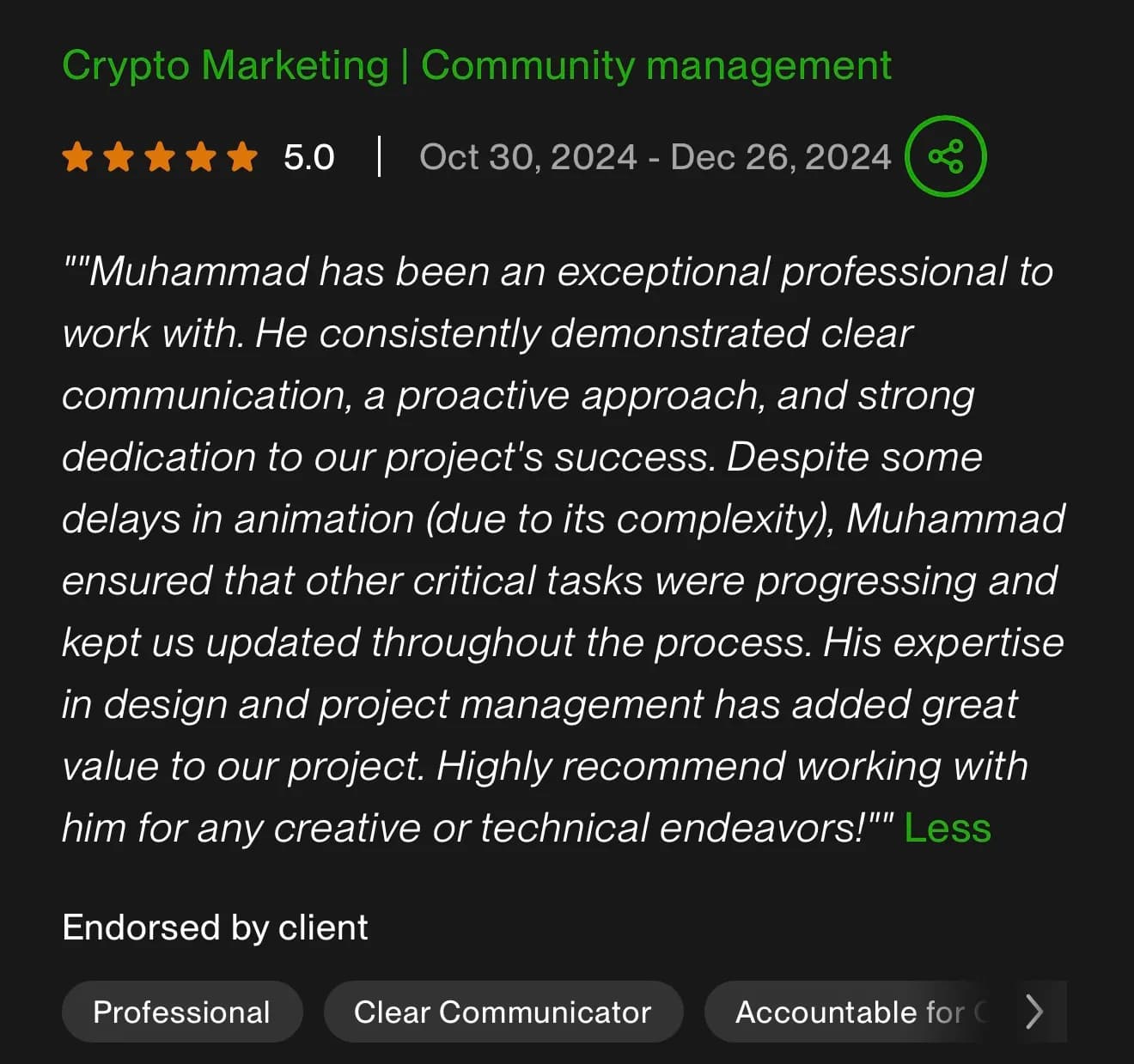 Client review from Crypto Marketing | Community management